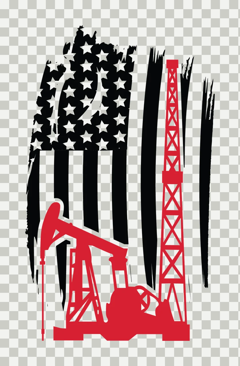 Flag Oil Derrick With Distressed American pump black plain background transparency and detail preview thumbnail