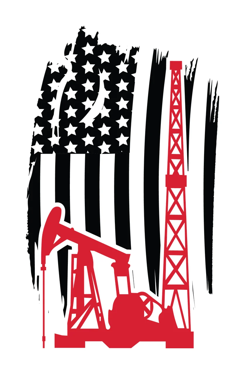 Flag Oil Derrick With Distressed American pump black plain background