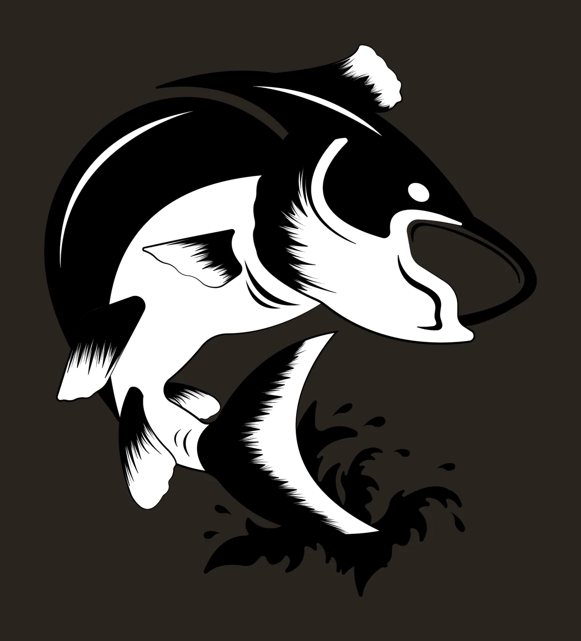 Fish Jumping In Black Silhouette Style water splash white plain contrast preview thumbnail