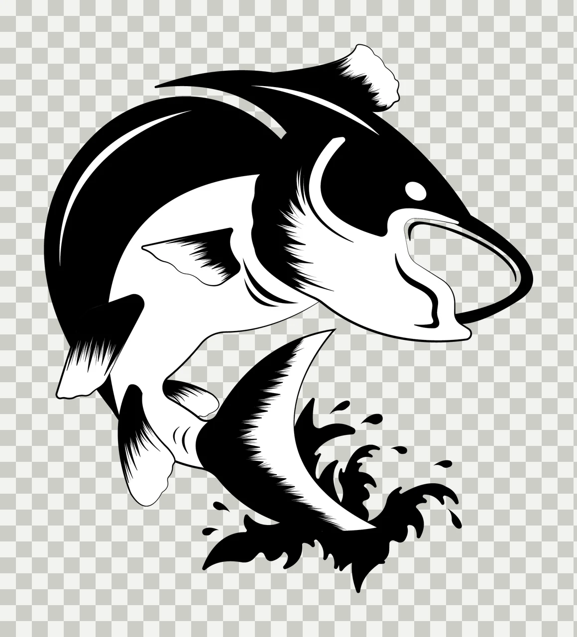 Fish Jumping In Black Silhouette Style water splash white plain transparency and detail preview thumbnail