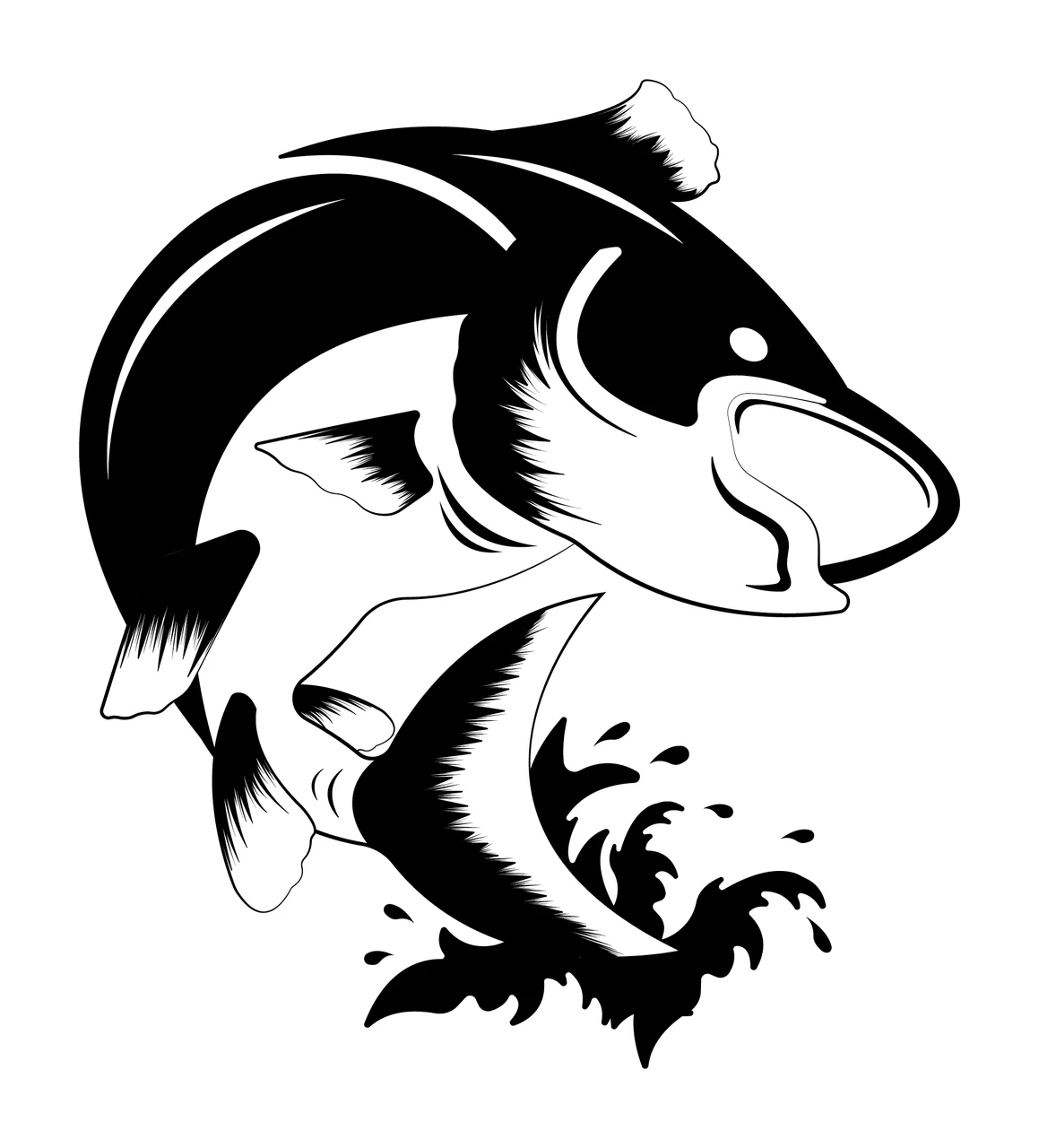Fish Jumping In Black Silhouette Style water splash white plain