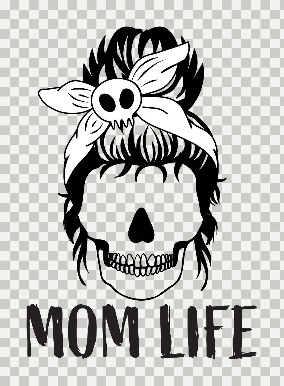 Keychain Mom Life Skull With Messy Bun wearing sunglasses hair tie transparency and detail preview thumbnail