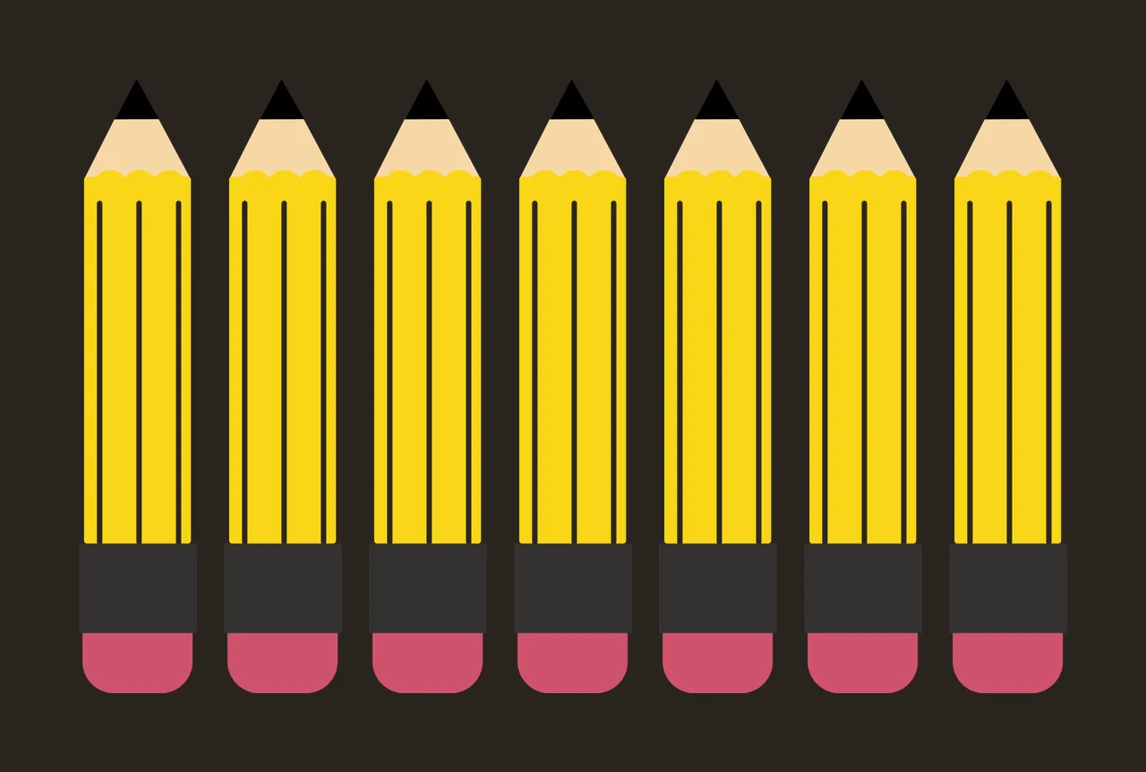 School Row Of Seven Yellow Pencils contrast preview thumbnail