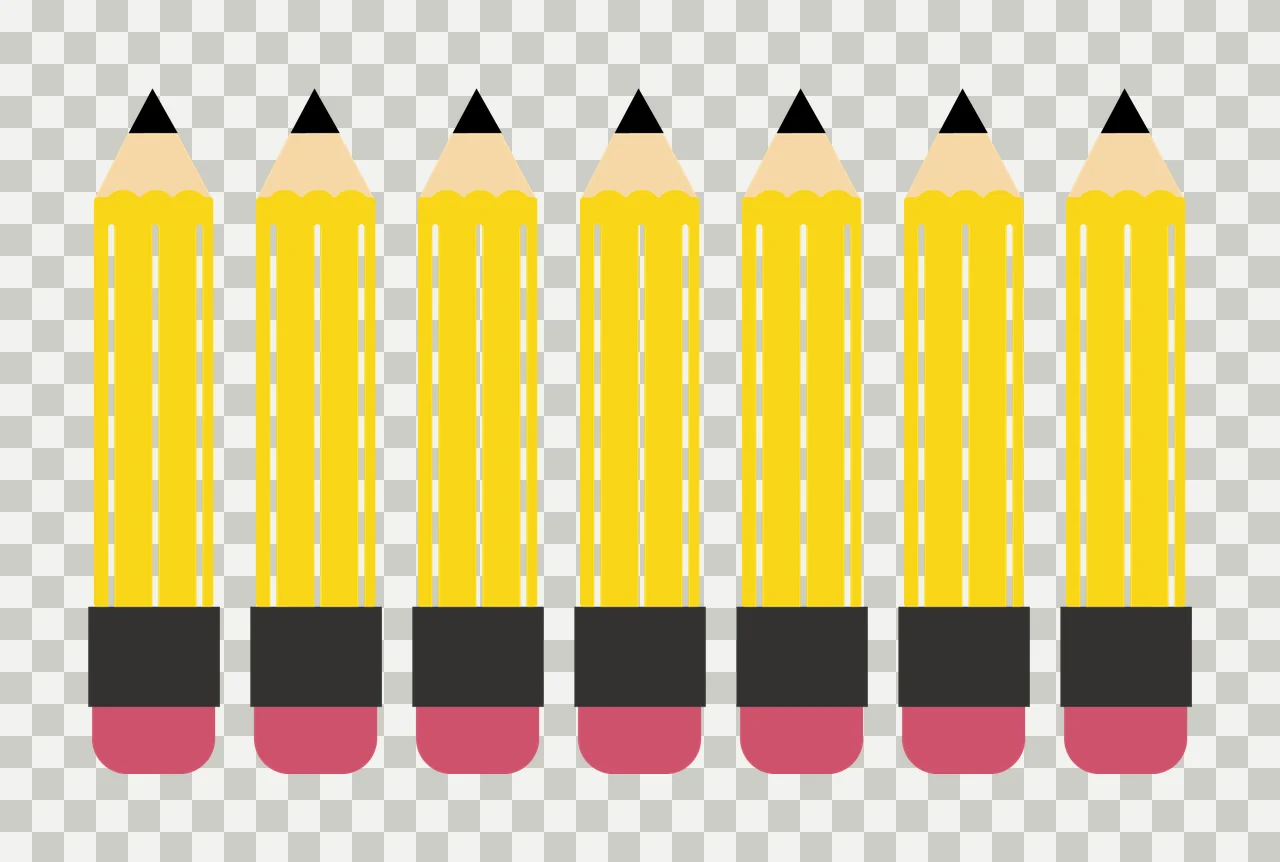 School Row Of Seven Yellow Pencils transparency and detail preview thumbnail