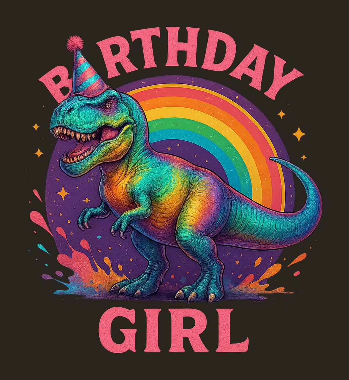 Birthday Girl Rex Dinosaur Sublimation Design Rainbow Dino contrast preview thumbnail