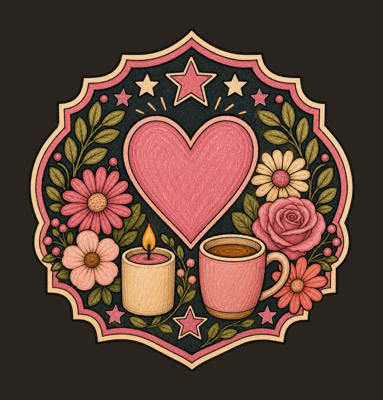 Crest Emblem Framing With Pink Heart And Flowers leaves contrast preview thumbnail