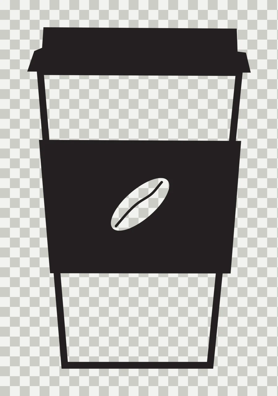 Silhouette Design of Black and white coffee cup with lid and bean logo with black sleeve transparency and detail preview thumbnail