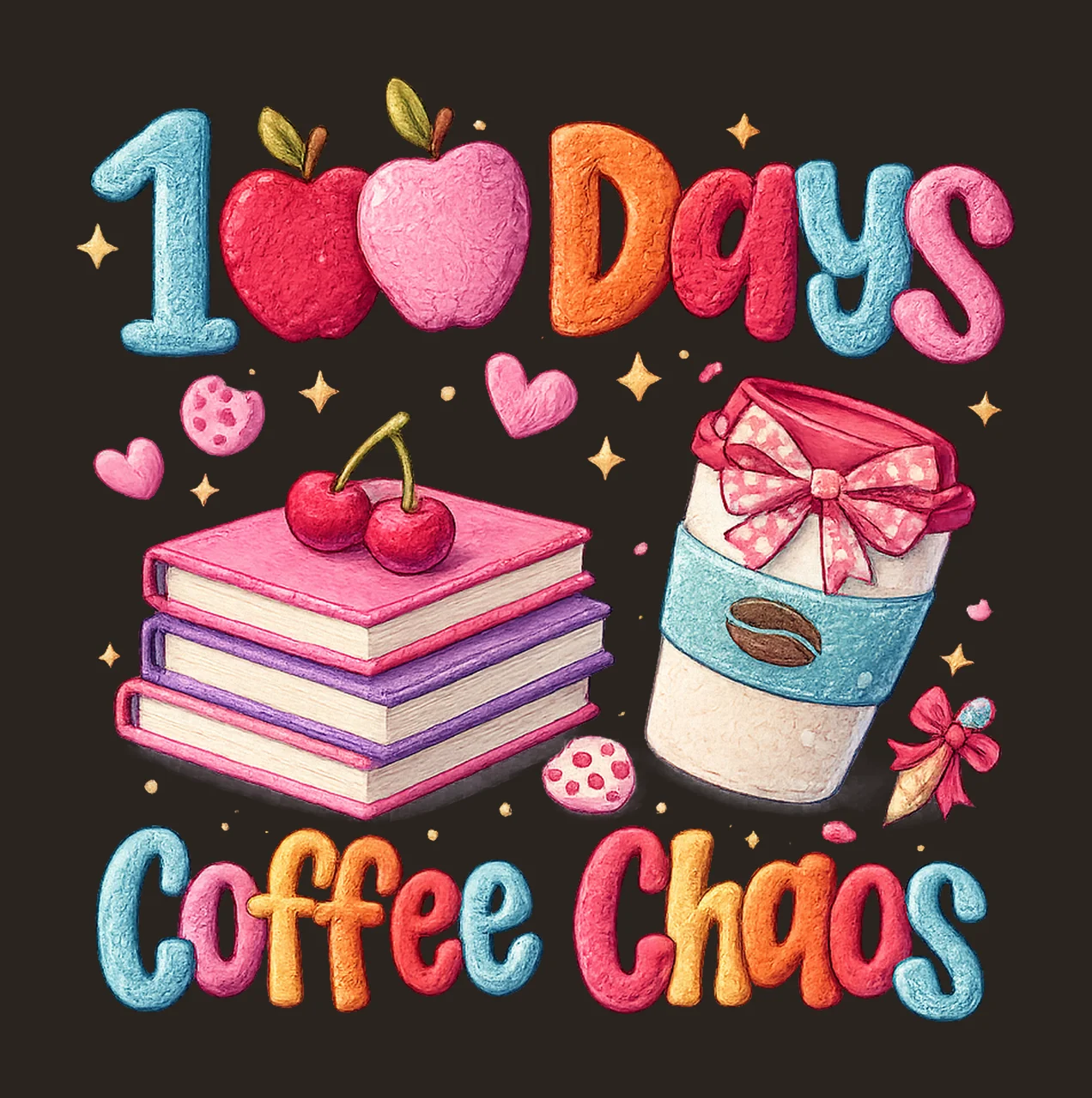 100 Days Coffee 100 Days of School Design Embroidery Style contrast preview thumbnail