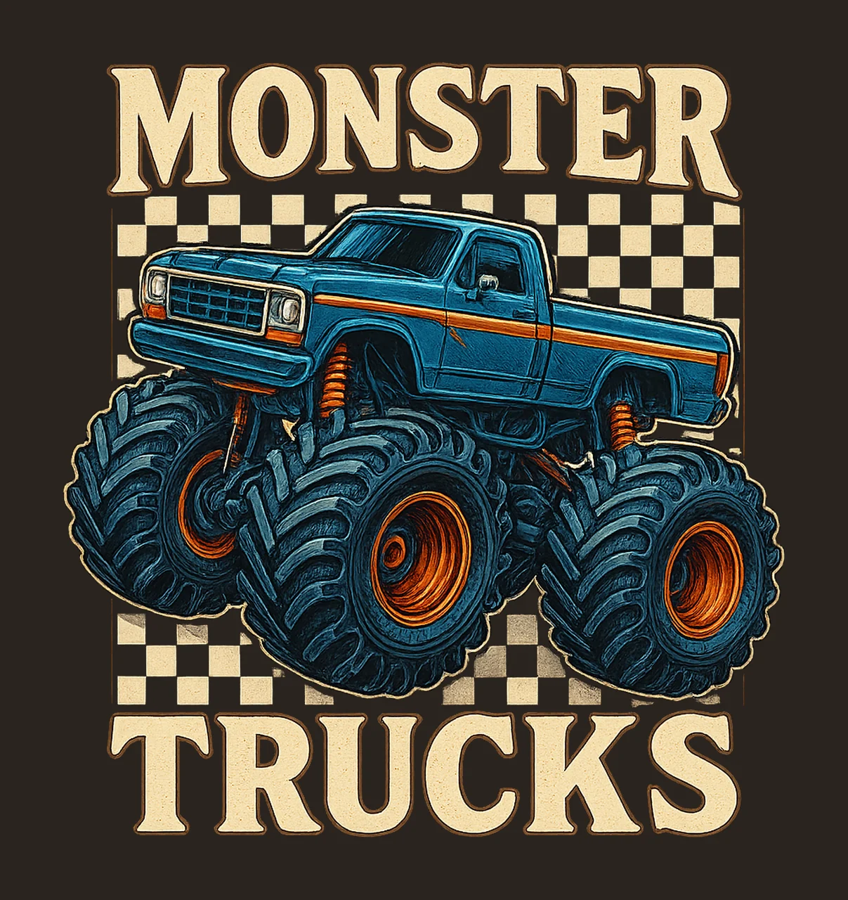 Monster Trucks Cool Blue and Orange Design Racing Car contrast preview thumbnail