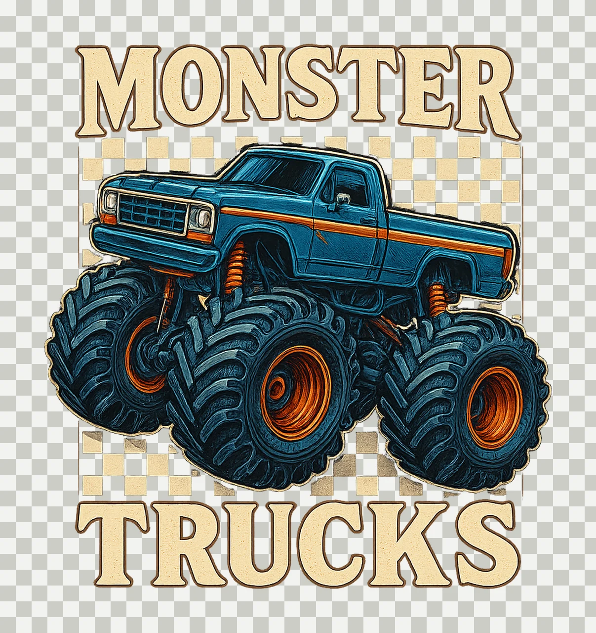 Monster Trucks Cool Blue and Orange Design Racing Car transparency and detail preview thumbnail