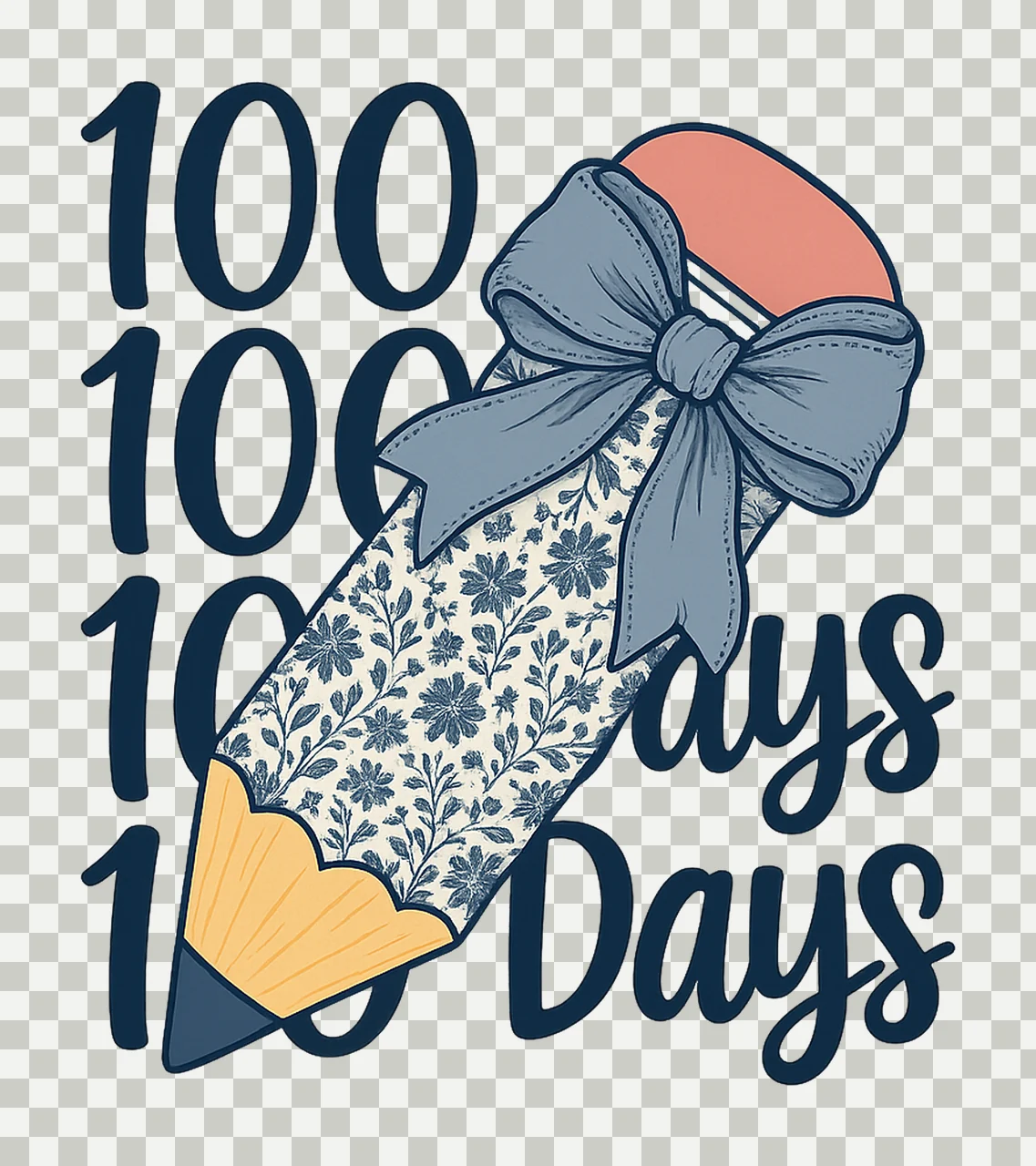 Toile 100 Days of School Coquette Bow Pencil Design 100 Days transparency and detail preview thumbnail