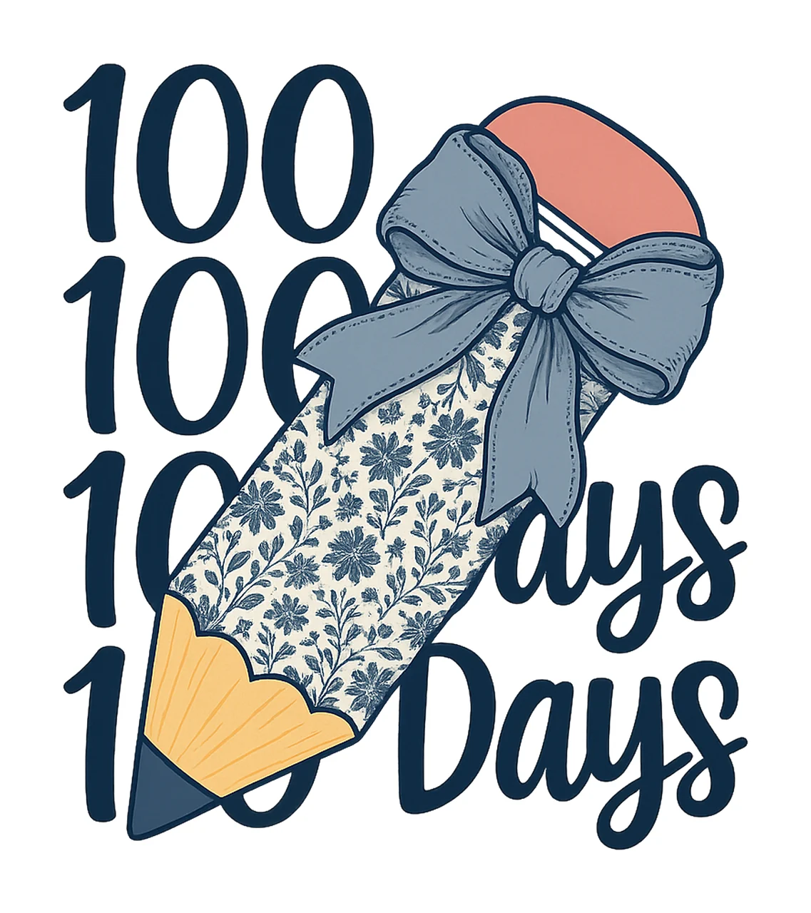 Toile 100 Days of School Coquette Bow Pencil Design 100 Days