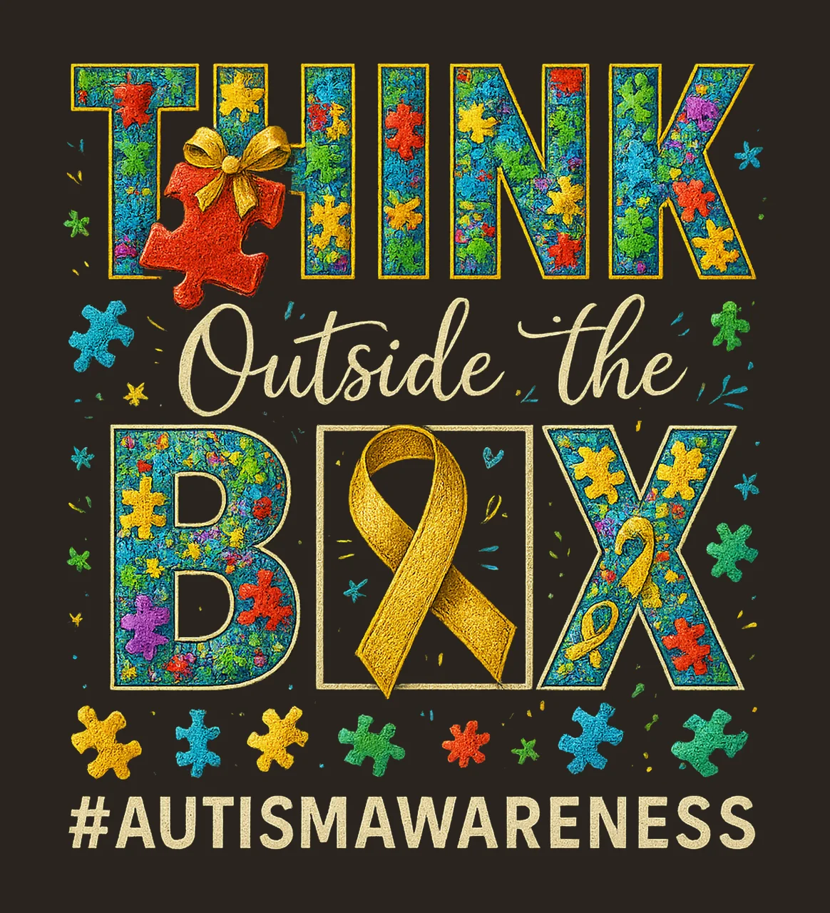 Color Outside the Lines Autism Awareness Puzzle Piece Design contrast preview thumbnail