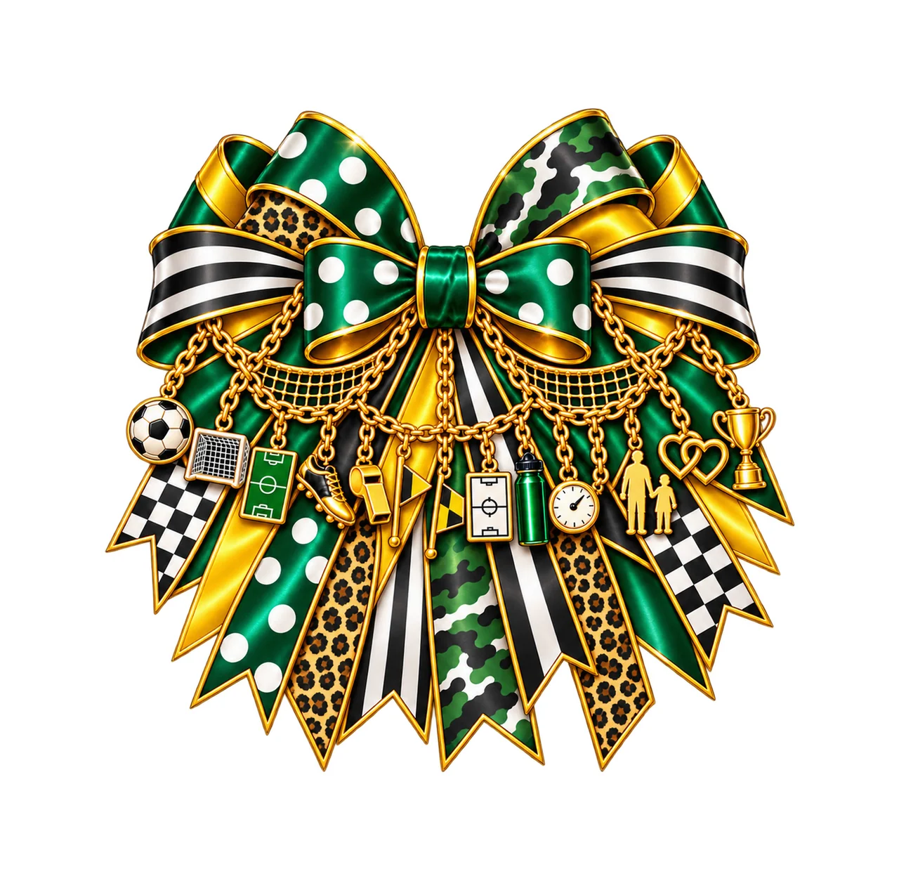Soccer Dad Bow Charm PNG, Gold Chain Charms, Transparent Sublimation Design, Digital Download