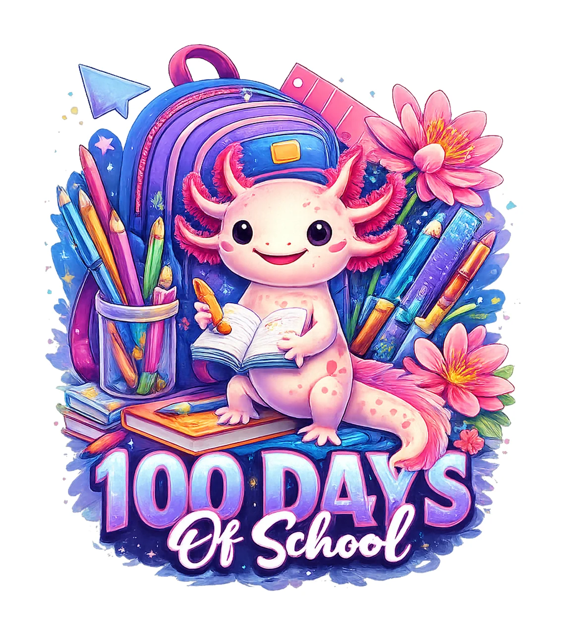 Happy 100 Days Of School Designs Cartoon Character Digital