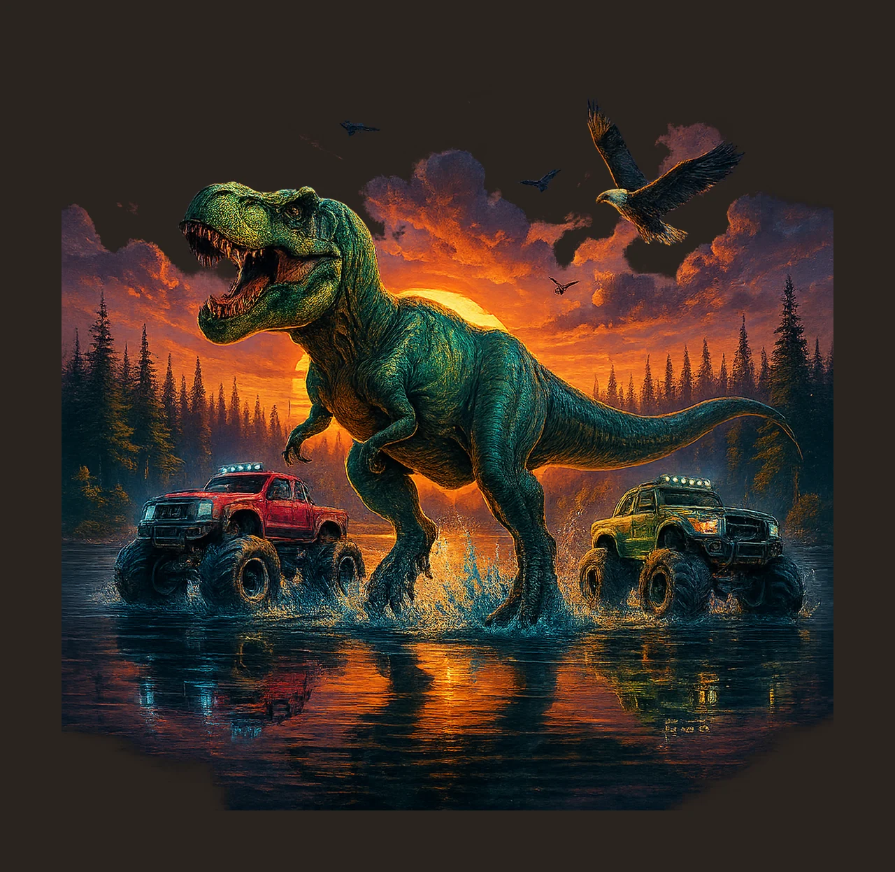 rex and Monster Truck Dinosaur Sublimation Design Dino contrast preview thumbnail