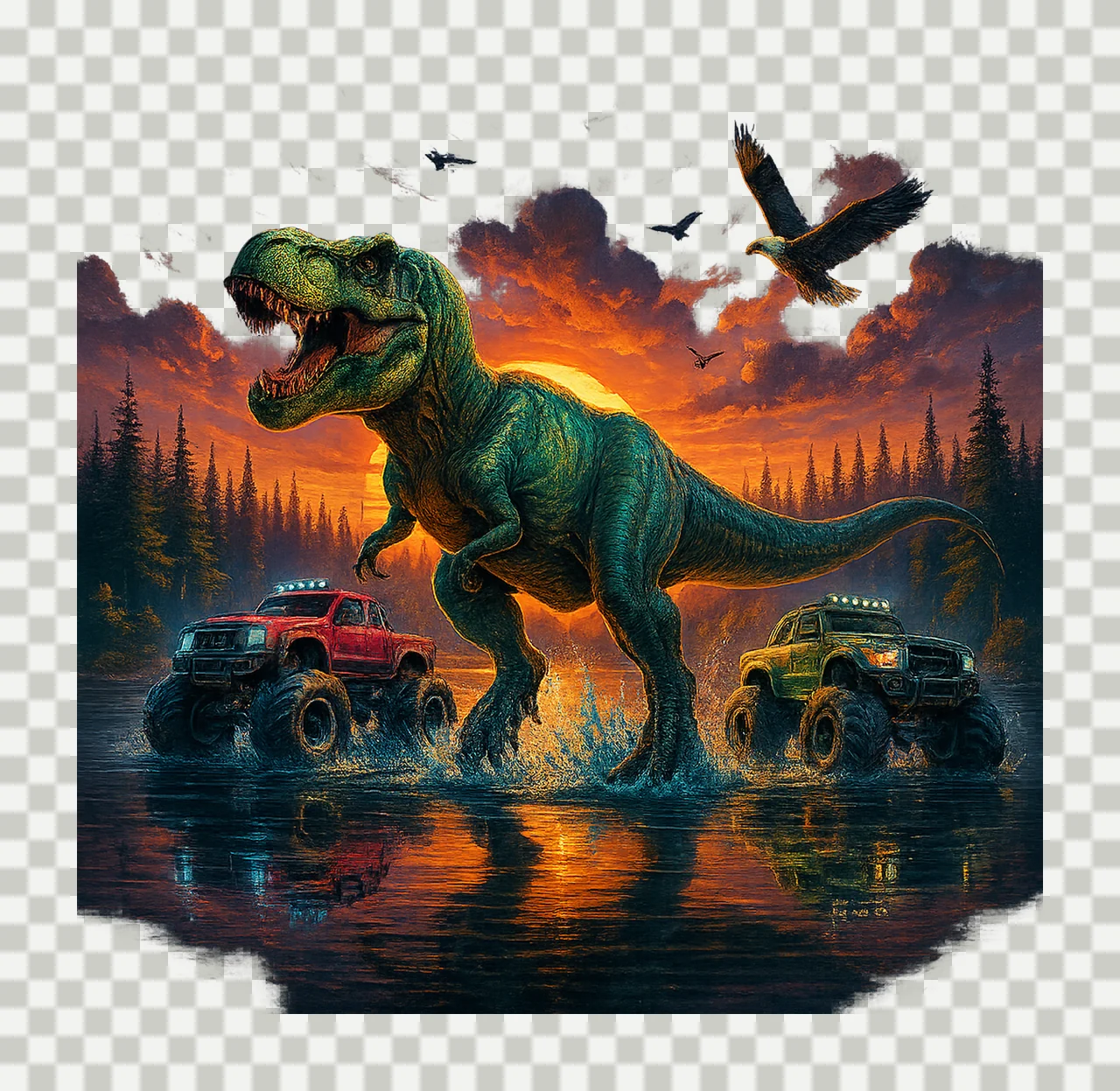 rex and Monster Truck Dinosaur Sublimation Design Dino transparency and detail preview thumbnail