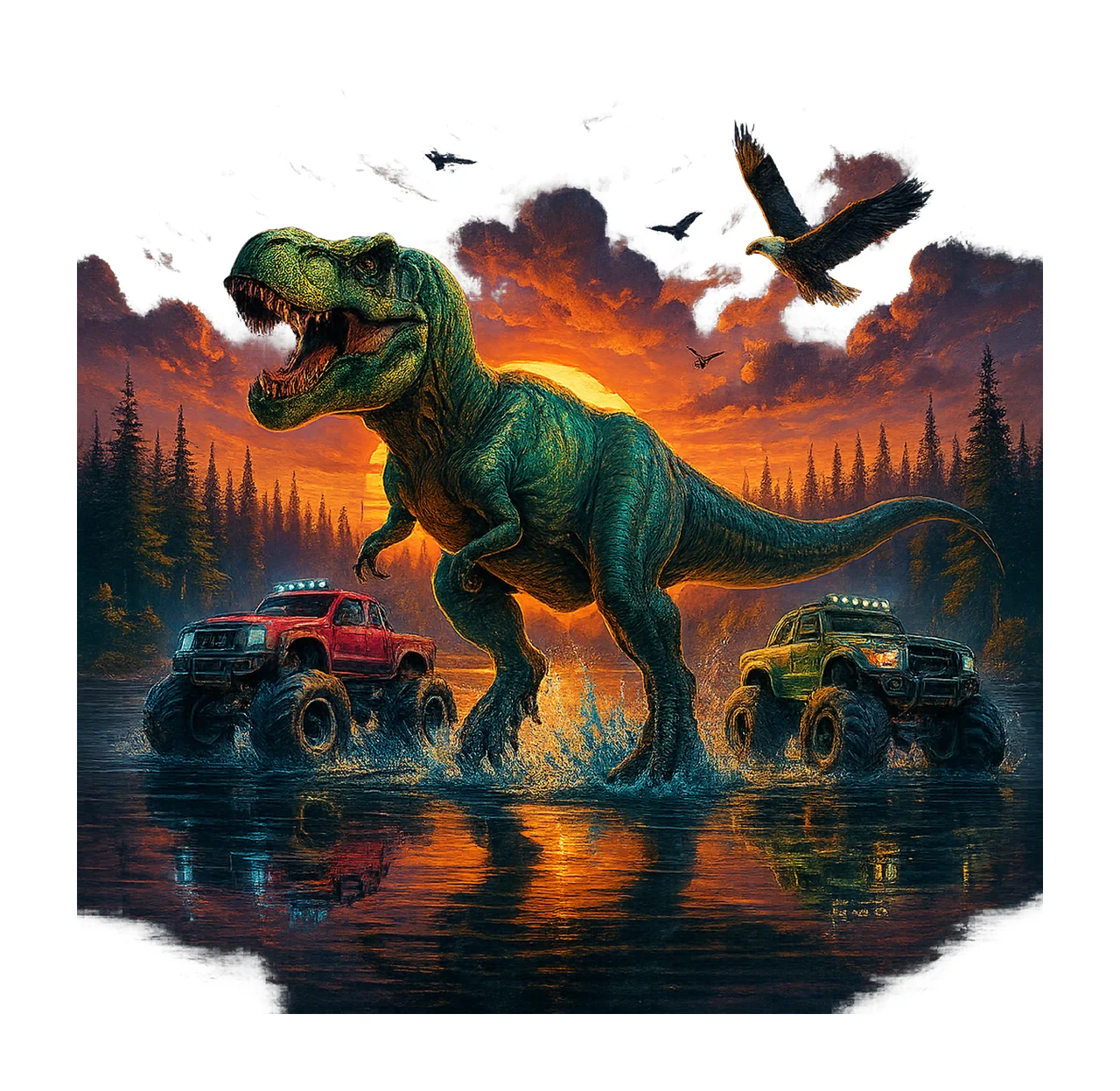 rex and Monster Truck Dinosaur Sublimation Design Dino