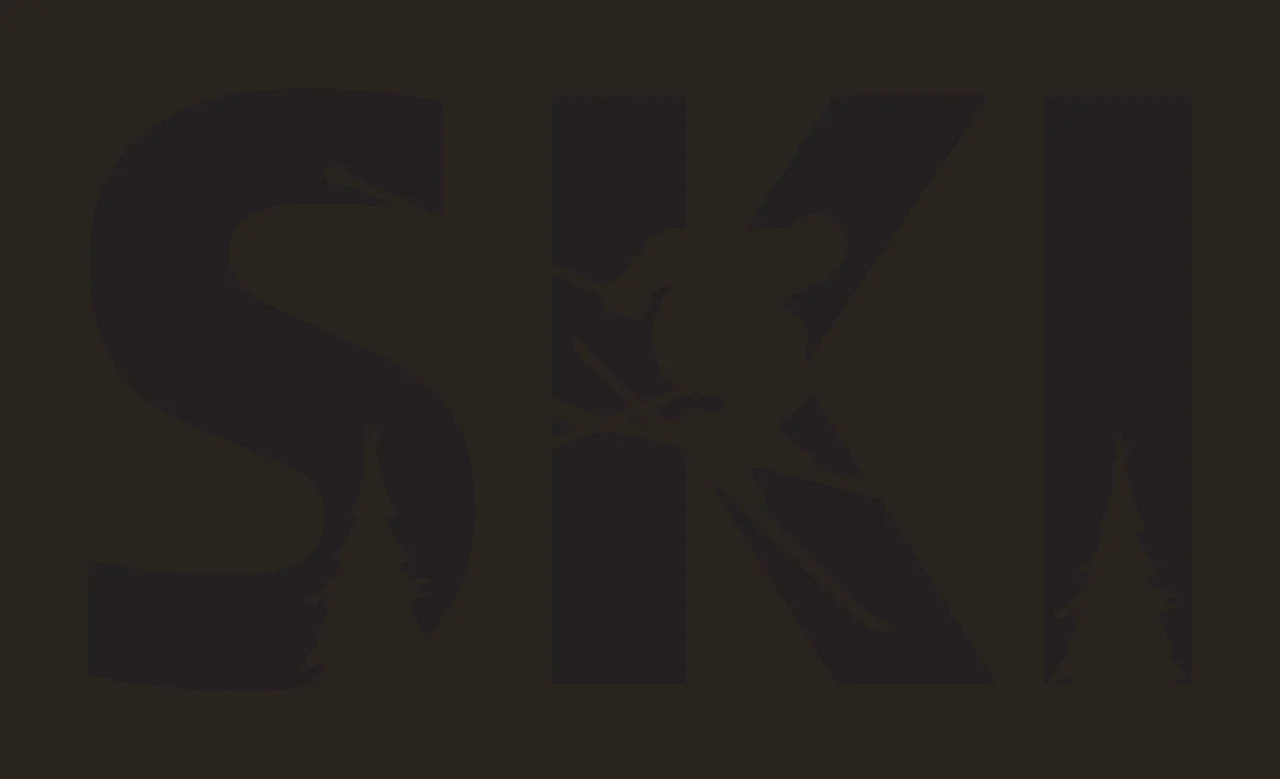 SKI SKI logo Design with black S letter, white skier silhouette and two white pine tree silhouettes contrast preview thumbnail