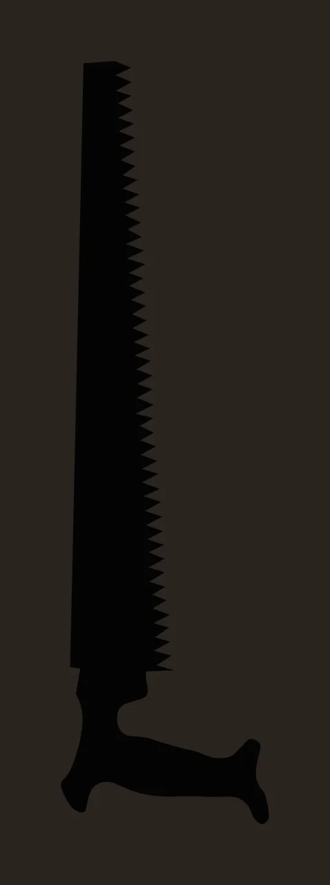 Silhouette Design of hand saw with saw blade, serrated teeth and handle in black and white contrast preview thumbnail