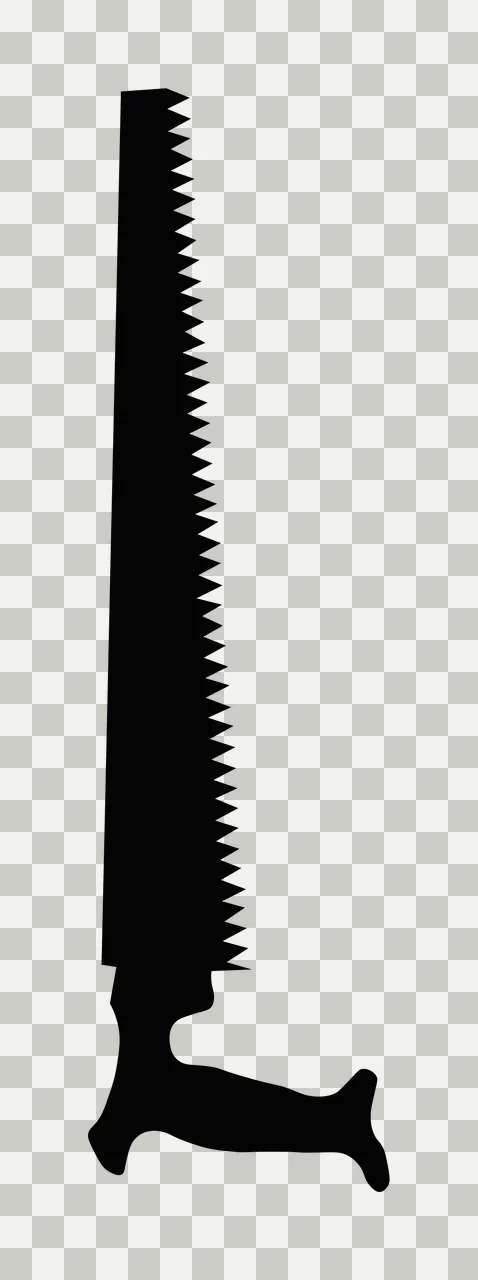 Silhouette Design of hand saw with saw blade, serrated teeth and handle in black and white transparency and detail preview thumbnail
