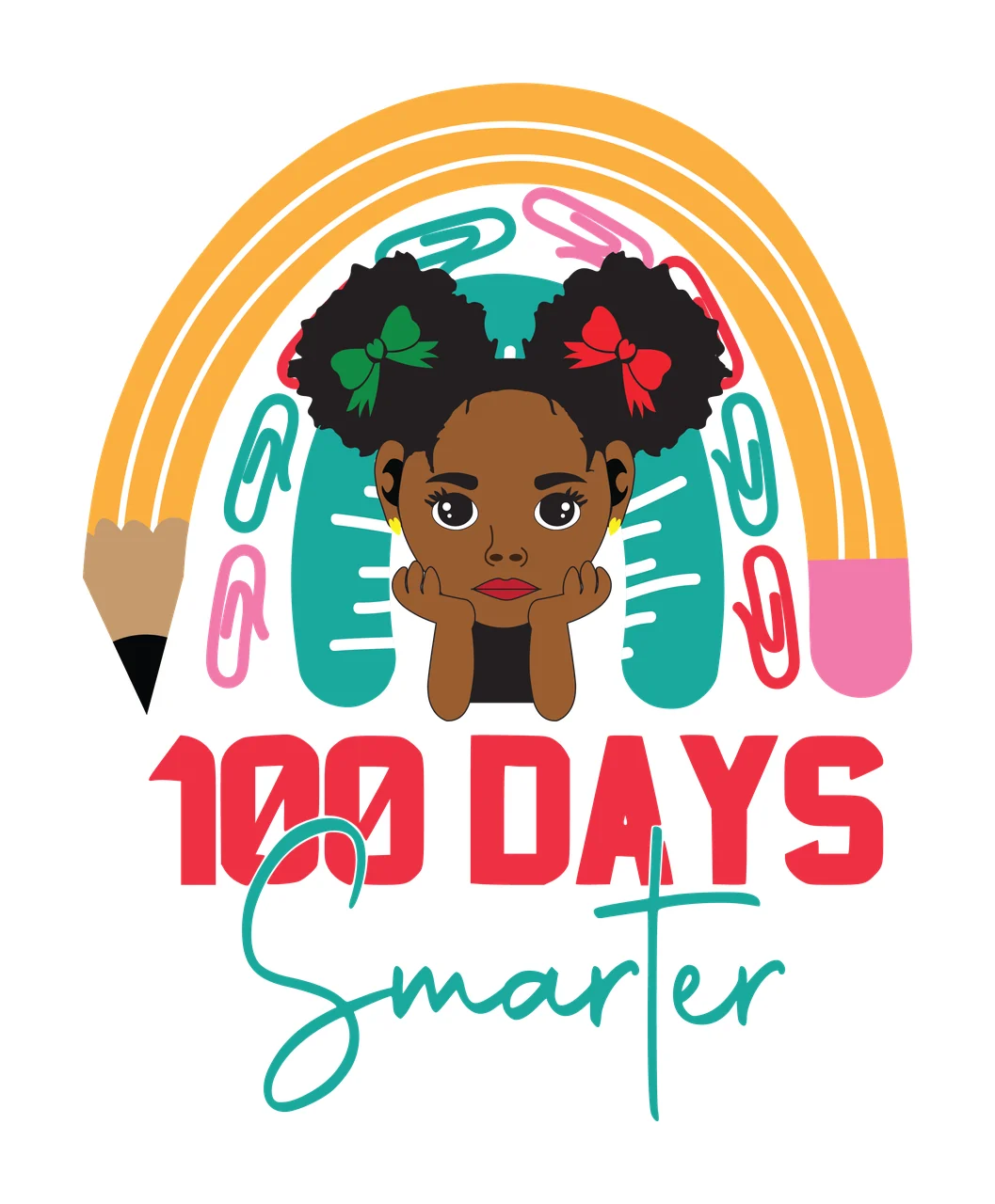Black 100 Days Smarter Rainbow Arch Graphic Text and shape