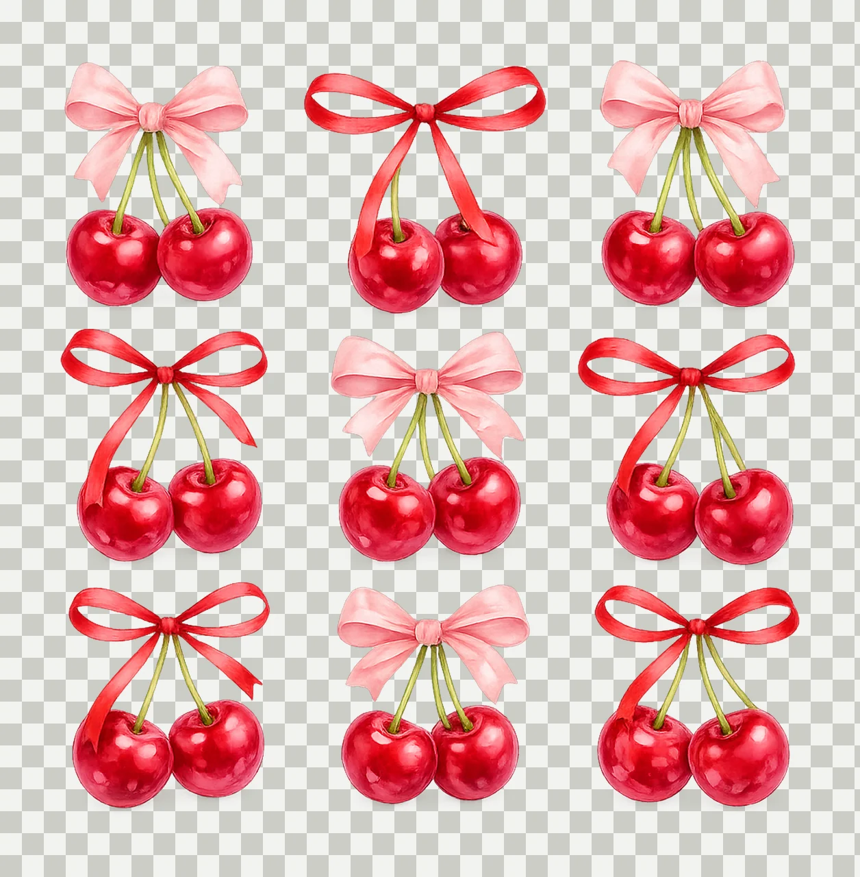Cherries Coquette Bows Cute Fruit Artwork Bow Sublimation transparency and detail preview thumbnail