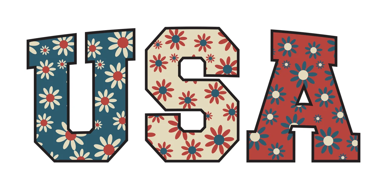 Usa Flower Letters With Pattern Fill flowers black typography