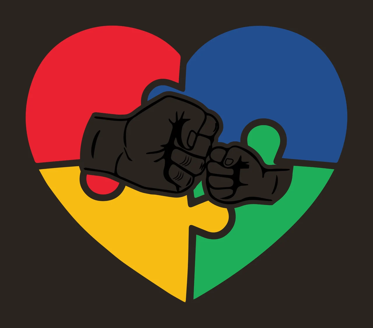 Fist Heart Jigsaw Puzzle With Bump and fists pieces black white contrast preview thumbnail