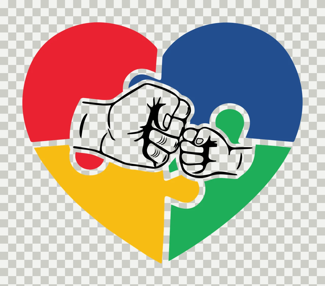 Fist Heart Jigsaw Puzzle With Bump and fists pieces black white transparency and detail preview thumbnail