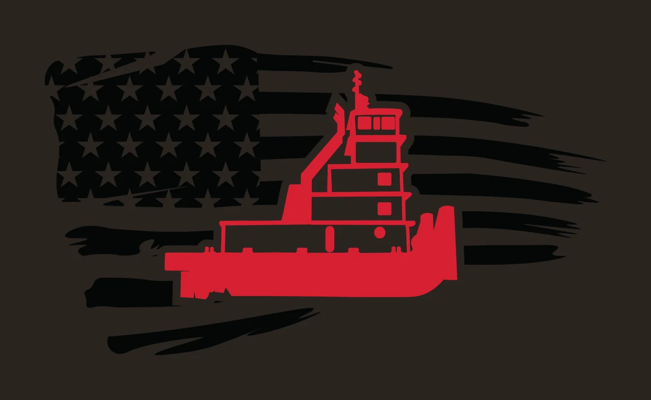 Flag Tugboat Silhouette Over Distressed superimposed stars contrast preview thumbnail