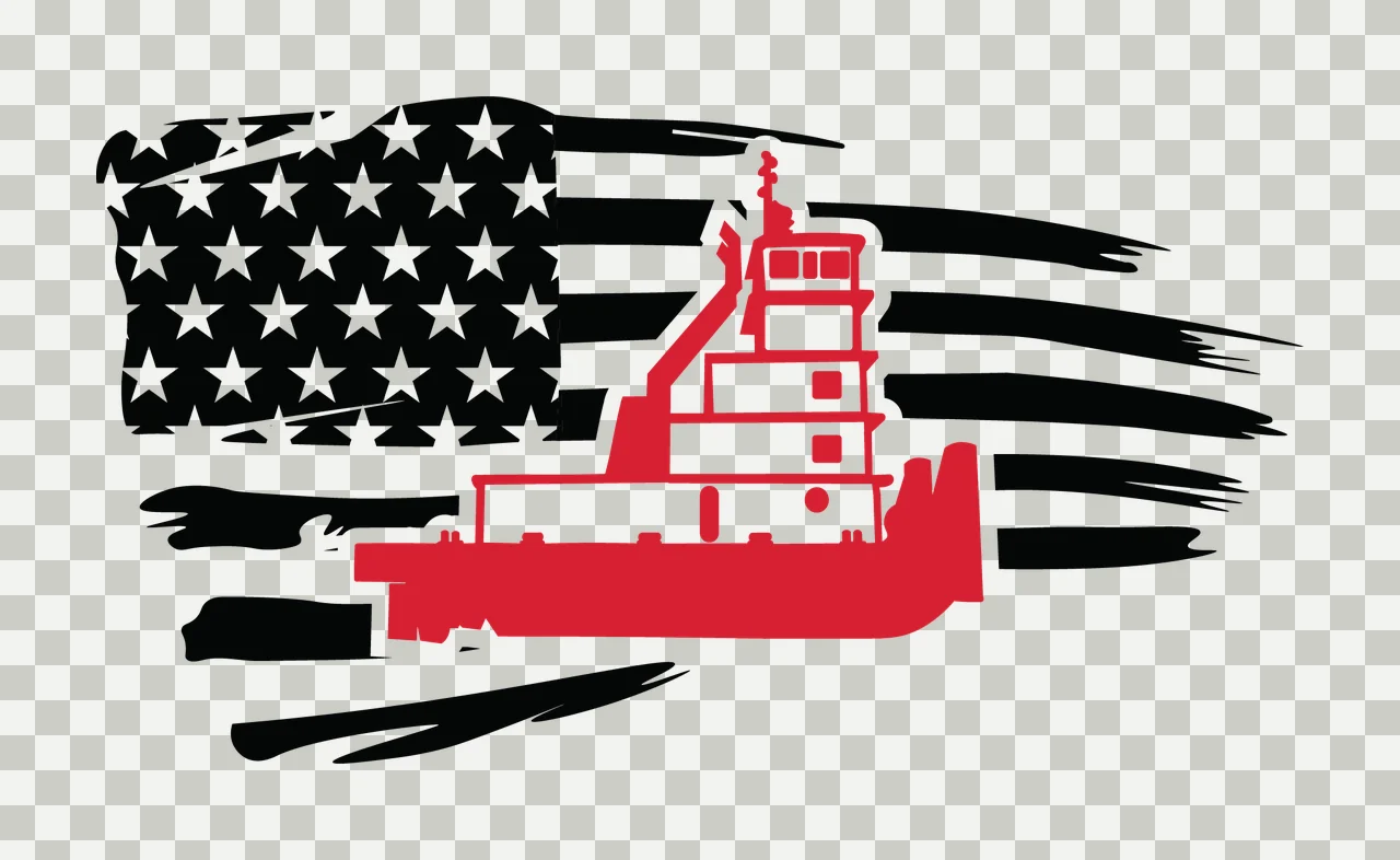 Flag Tugboat Silhouette Over Distressed superimposed stars transparency and detail preview thumbnail