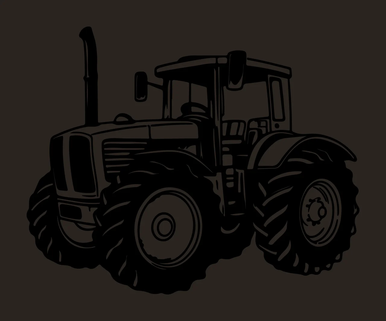 Black And White Tractor Illustration wheels tires farm machinery contrast preview thumbnail
