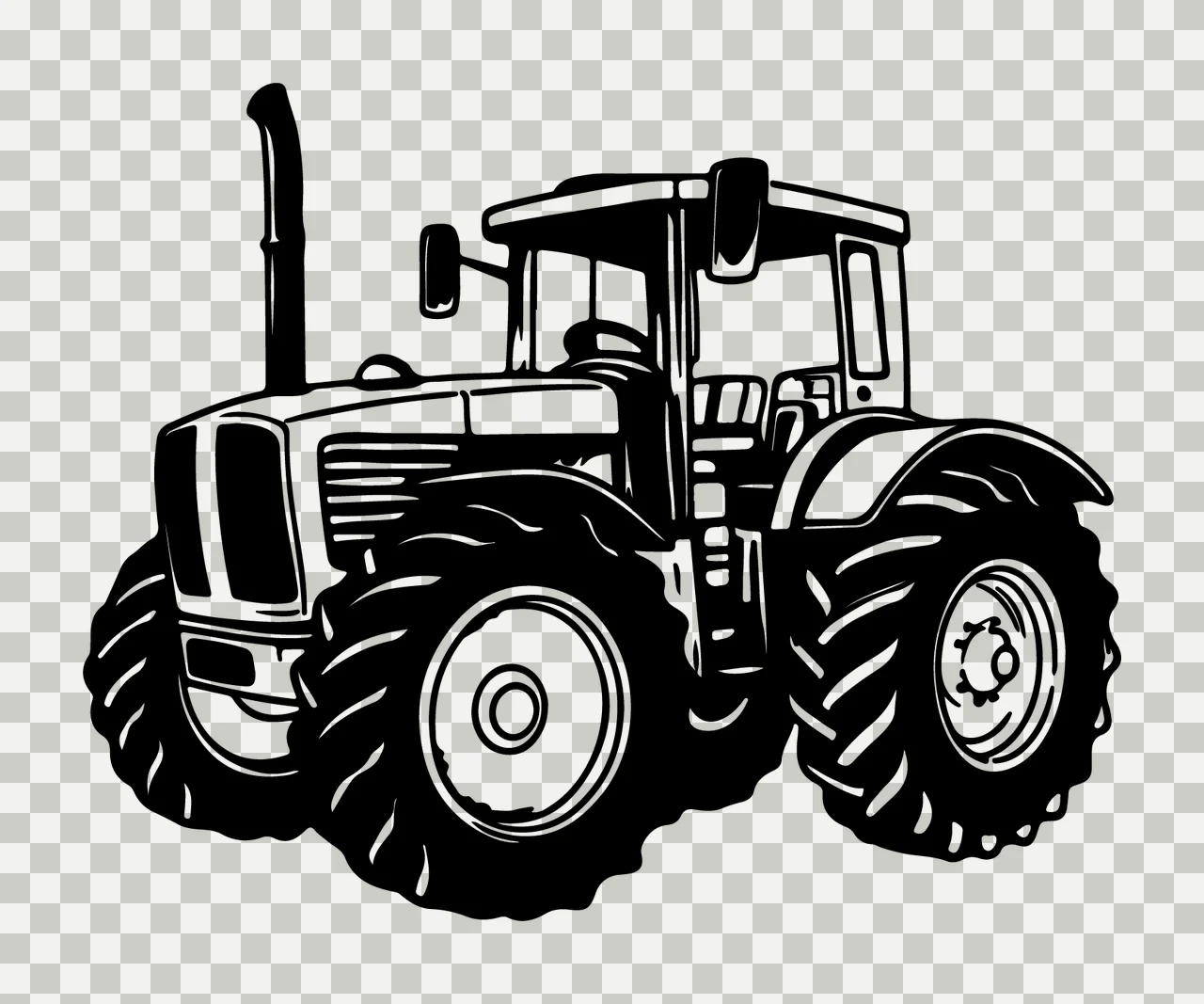 Black And White Tractor Illustration wheels tires farm machinery transparency and detail preview thumbnail