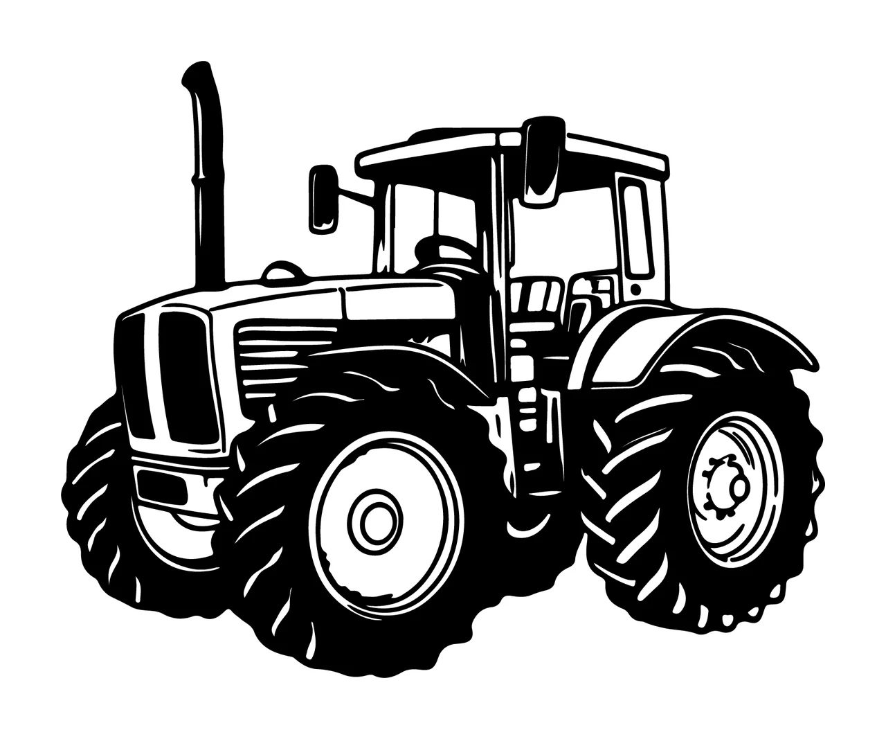 Black And White Tractor Illustration wheels tires farm machinery