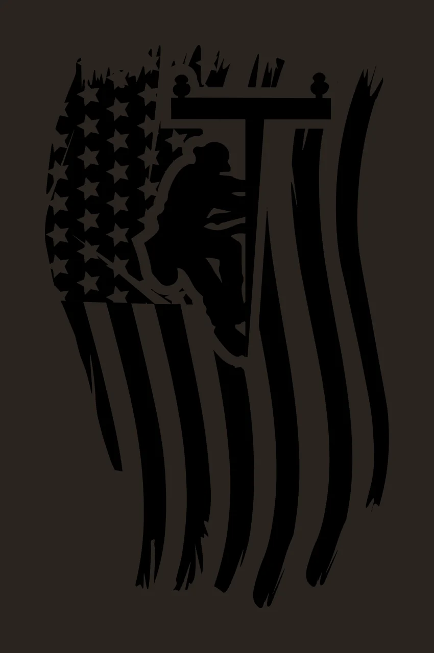 Lineman Silhouette On Striped Flag climbing utility pole black contrast preview thumbnail
