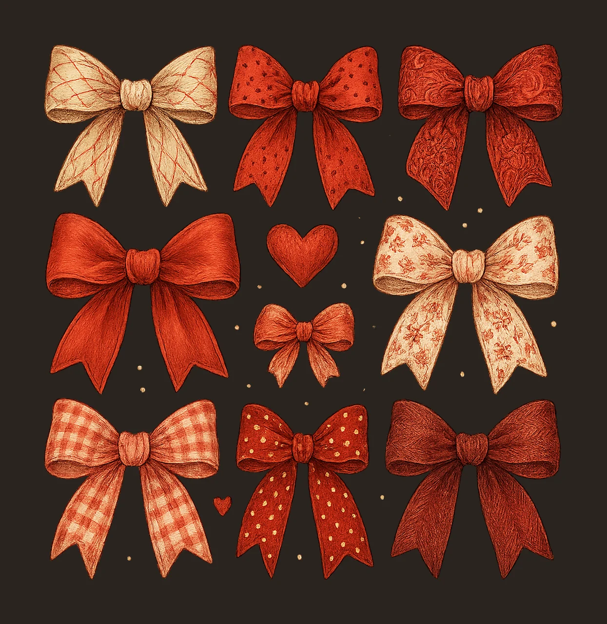 Valentine Coquette Bows 3x3 Grid Design Trendy Valentine DTF contrast preview thumbnail
