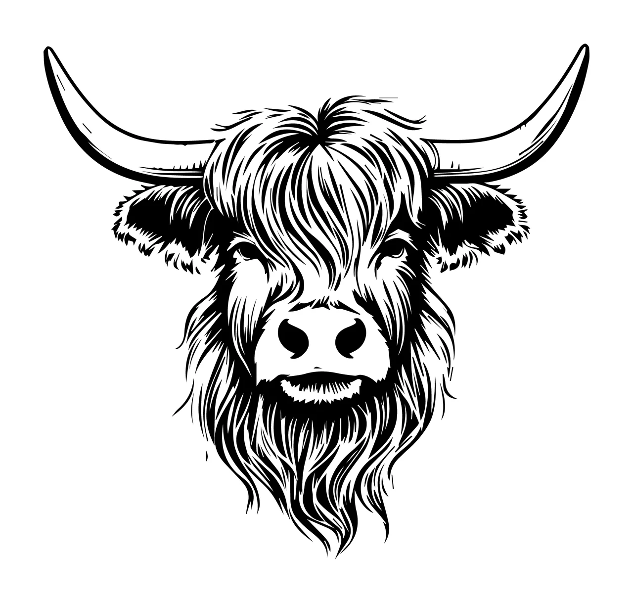 Long Haired Bull Horn Sketch head staring horns hair ears line art