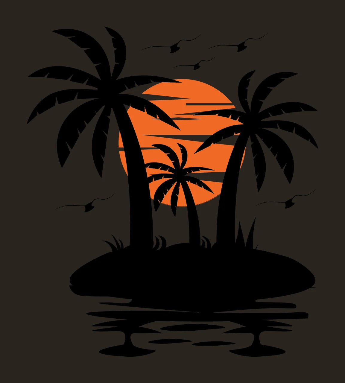 Palm Tree Tropical Island Sunset With Trees setting birds water contrast preview thumbnail