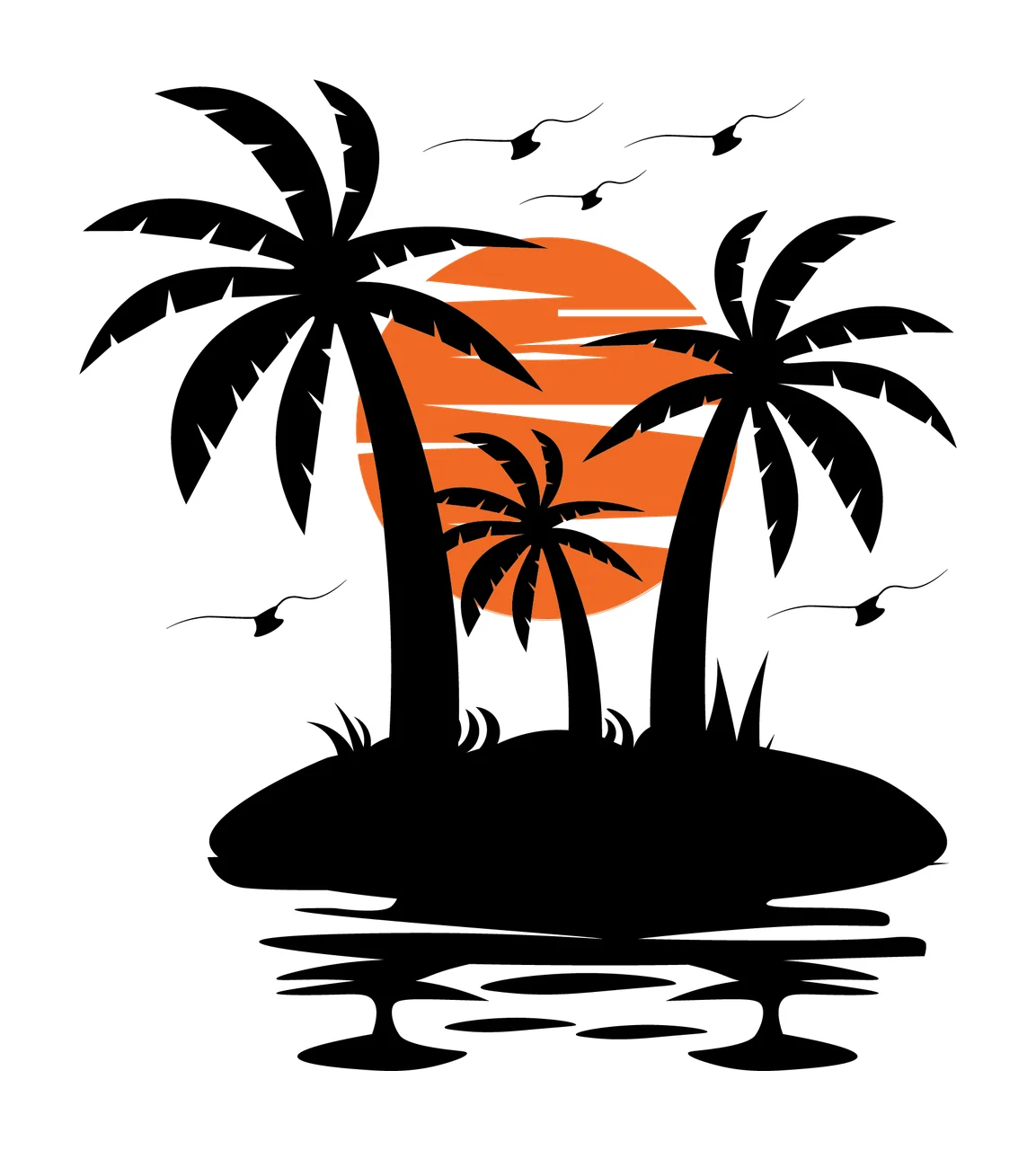 Palm Tree Tropical Island Sunset With Trees setting birds water