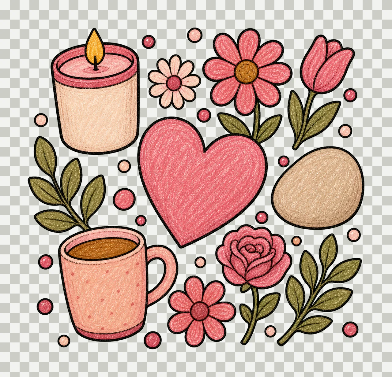 Candle Flower Heart Coffee Mug assorted icons daisy tulip transparency and detail preview thumbnail