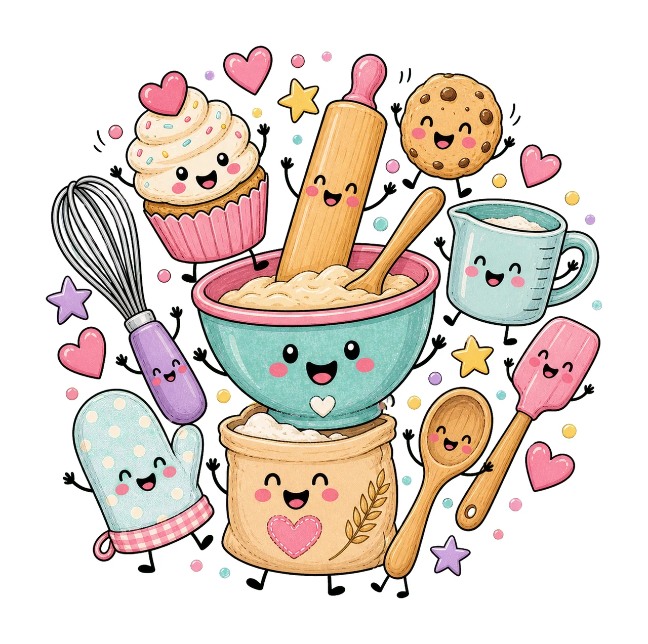 Baking Lover Doodle Characters Cute Baking Crew Variation D