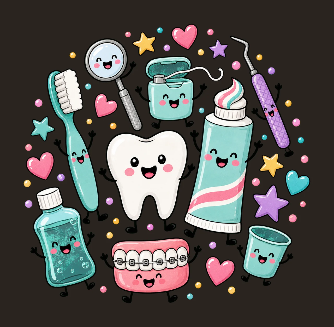 Dentist Doodle Cute Dental Characters Design Variation B contrast preview thumbnail