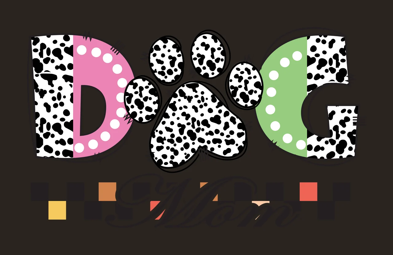 Dog Mom Typography With Paw Print combined graphics checkered pattern contrast preview thumbnail