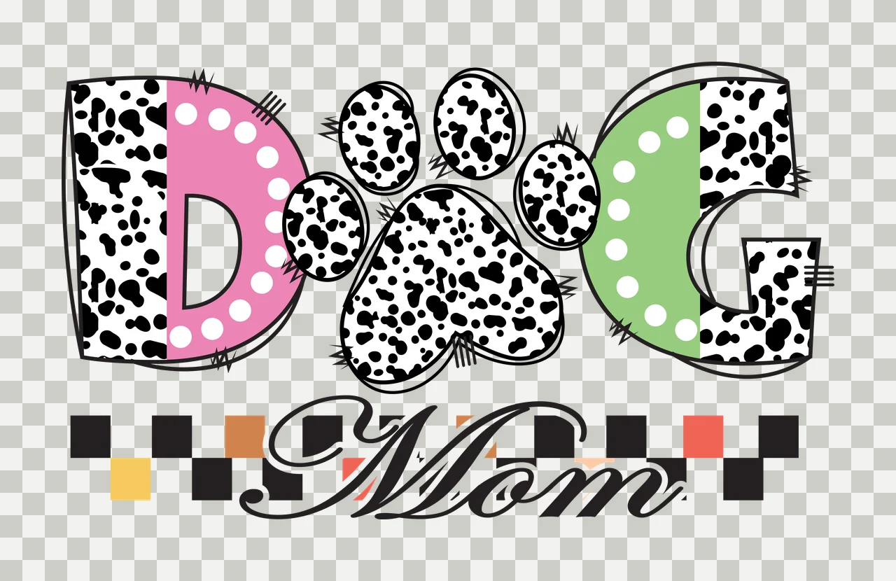 Dog Mom Typography With Paw Print combined graphics checkered pattern transparency and detail preview thumbnail