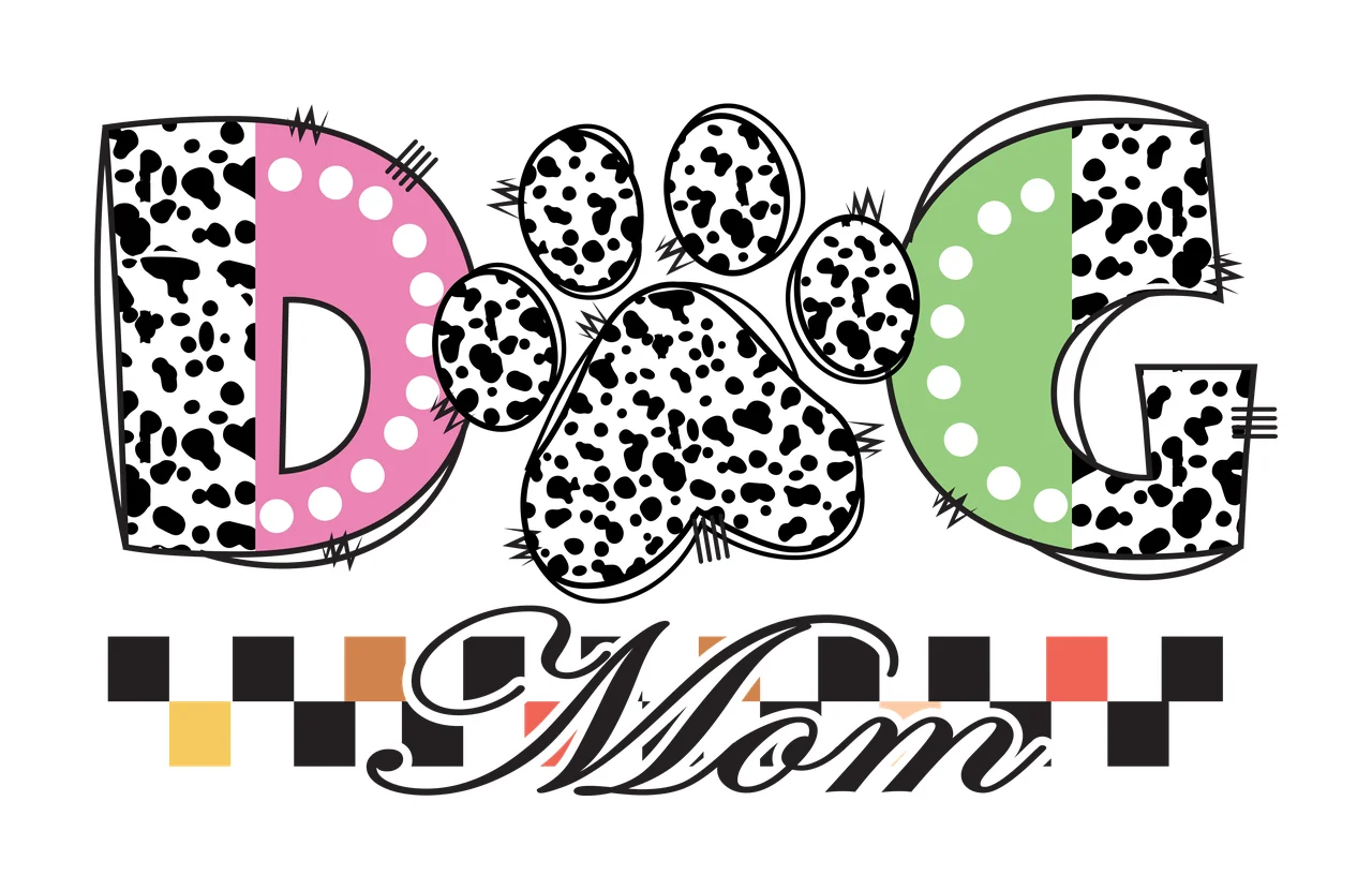 Dog Mom Typography With Paw Print combined graphics checkered pattern