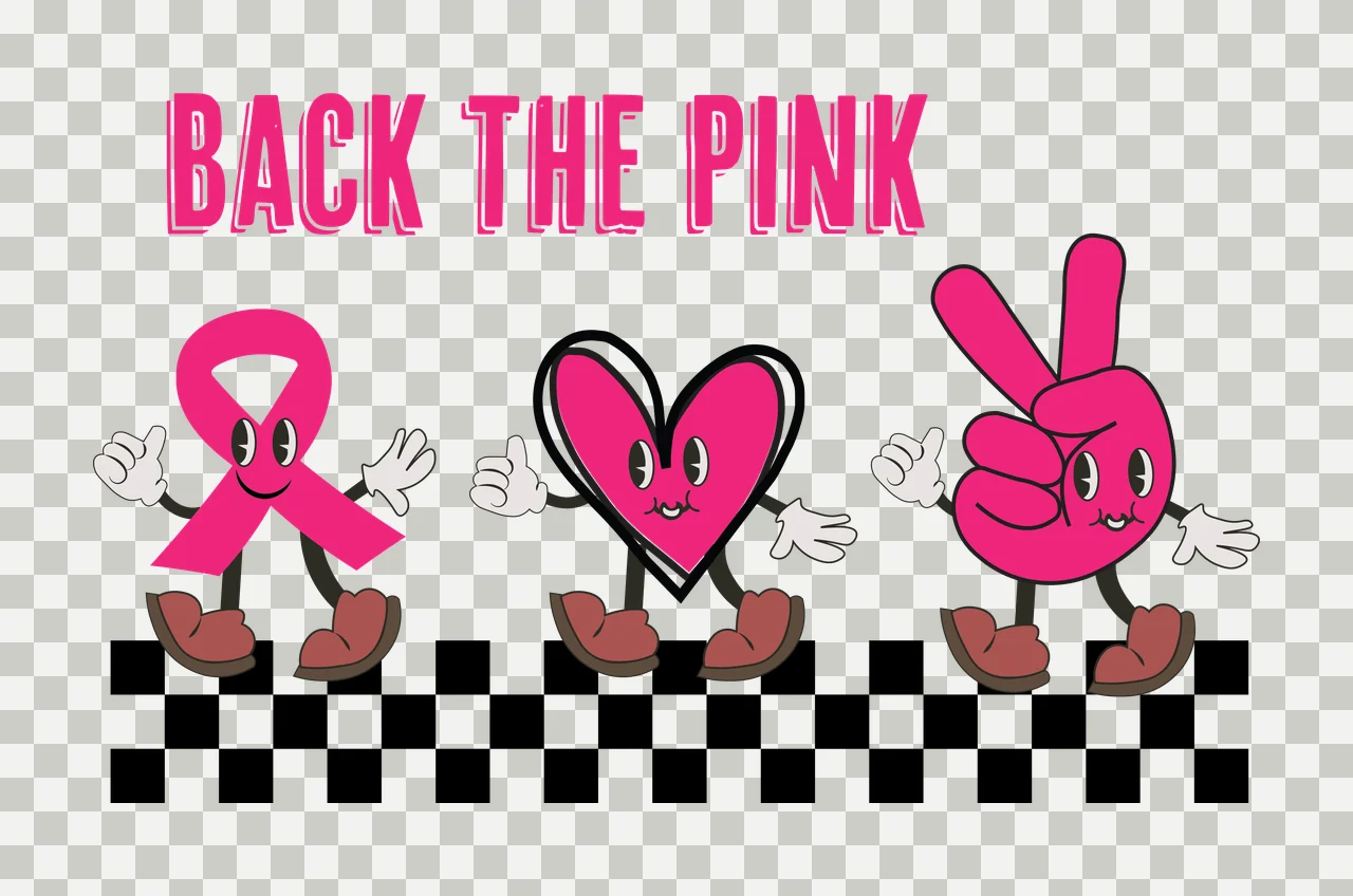 Back The Pink Cartoon Characters walking awareness ribbon heart transparency and detail preview thumbnail