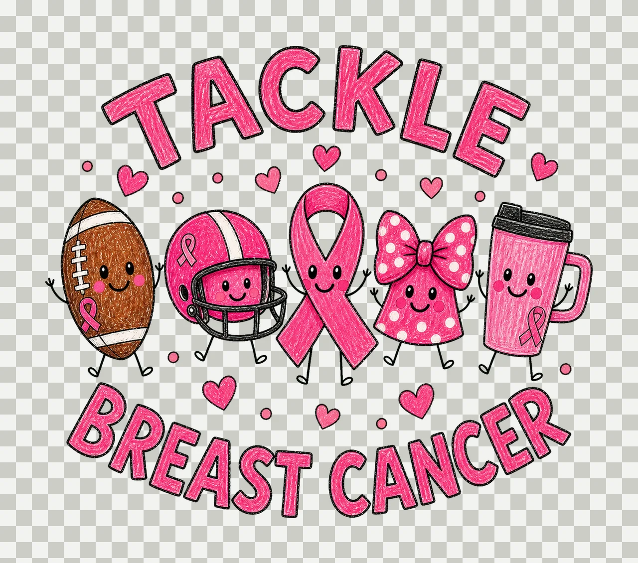 Tackle Breast Cancer Doodle Cute Football Variation A transparency and detail preview thumbnail
