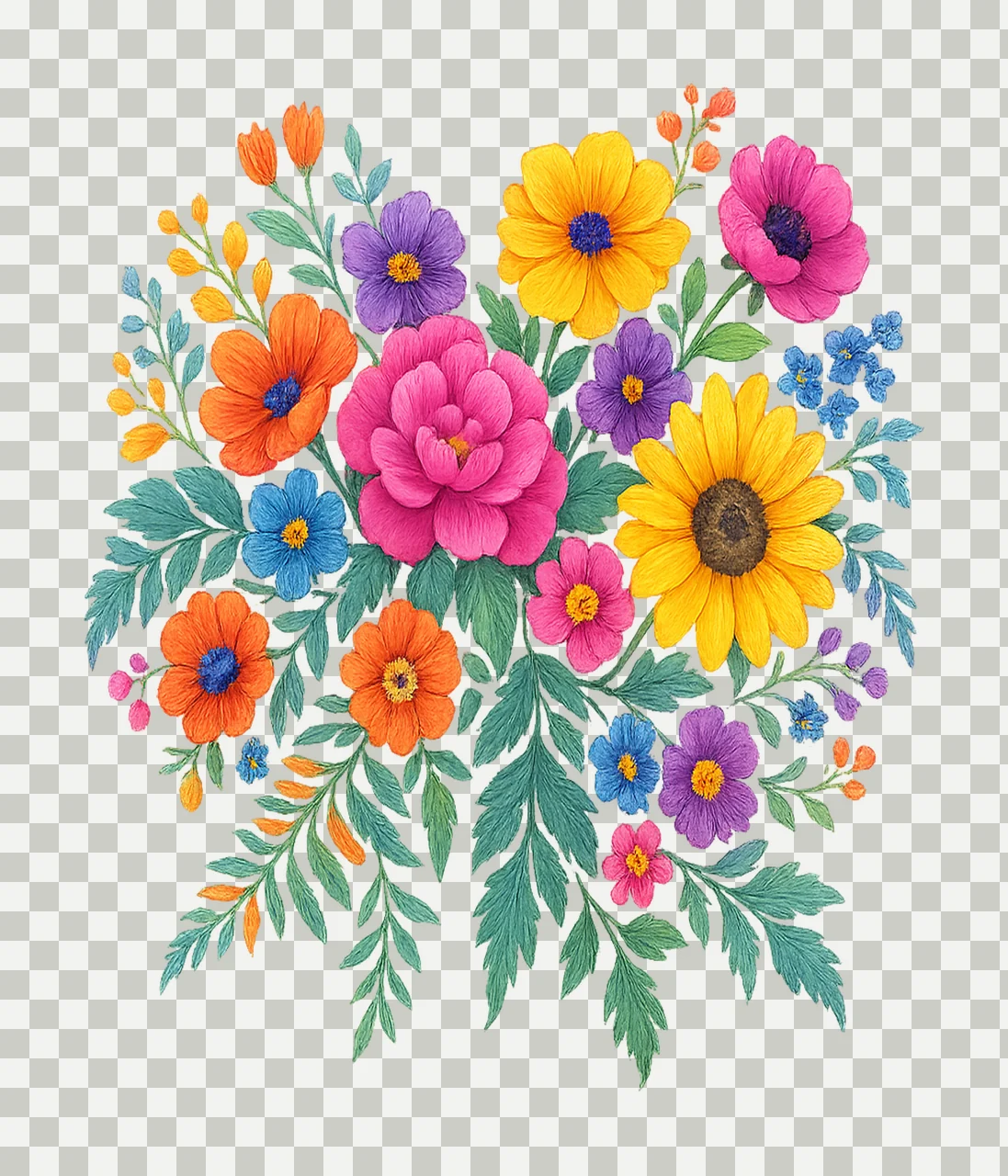 Flowers Bloom With Greenery And Leaves In Pink bouquet transparency and detail preview thumbnail