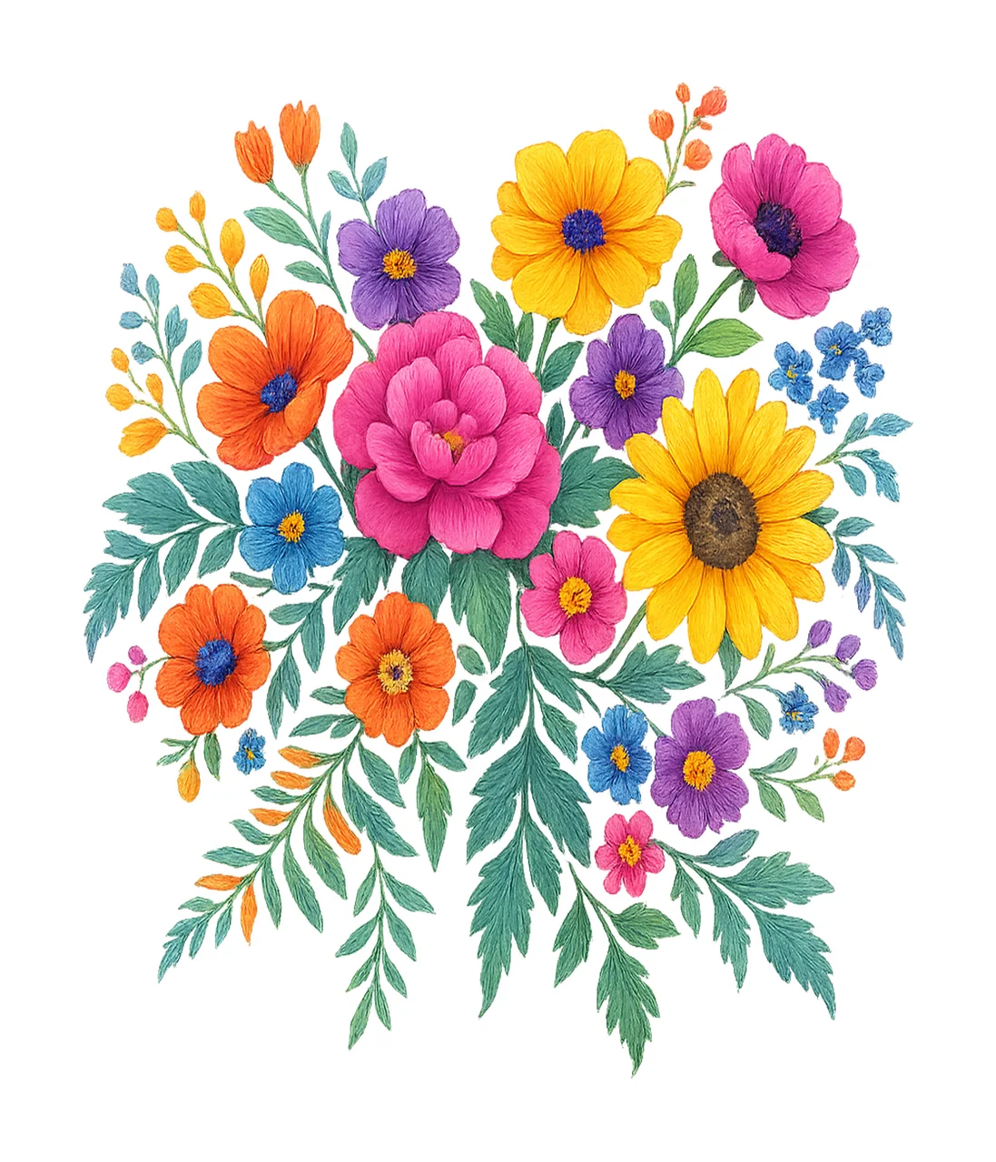 Flowers Bloom With Greenery And Leaves In Pink bouquet
